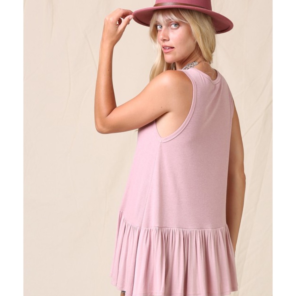 Rose Pink Spring Top Ruffle Rib Knit Layering Tank Top Summer Tops - Picture 8 of 9